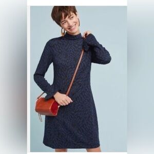 Hutch Anthropologie Michaela Textured Bell Sleeve Dress Blue Black Size Medium